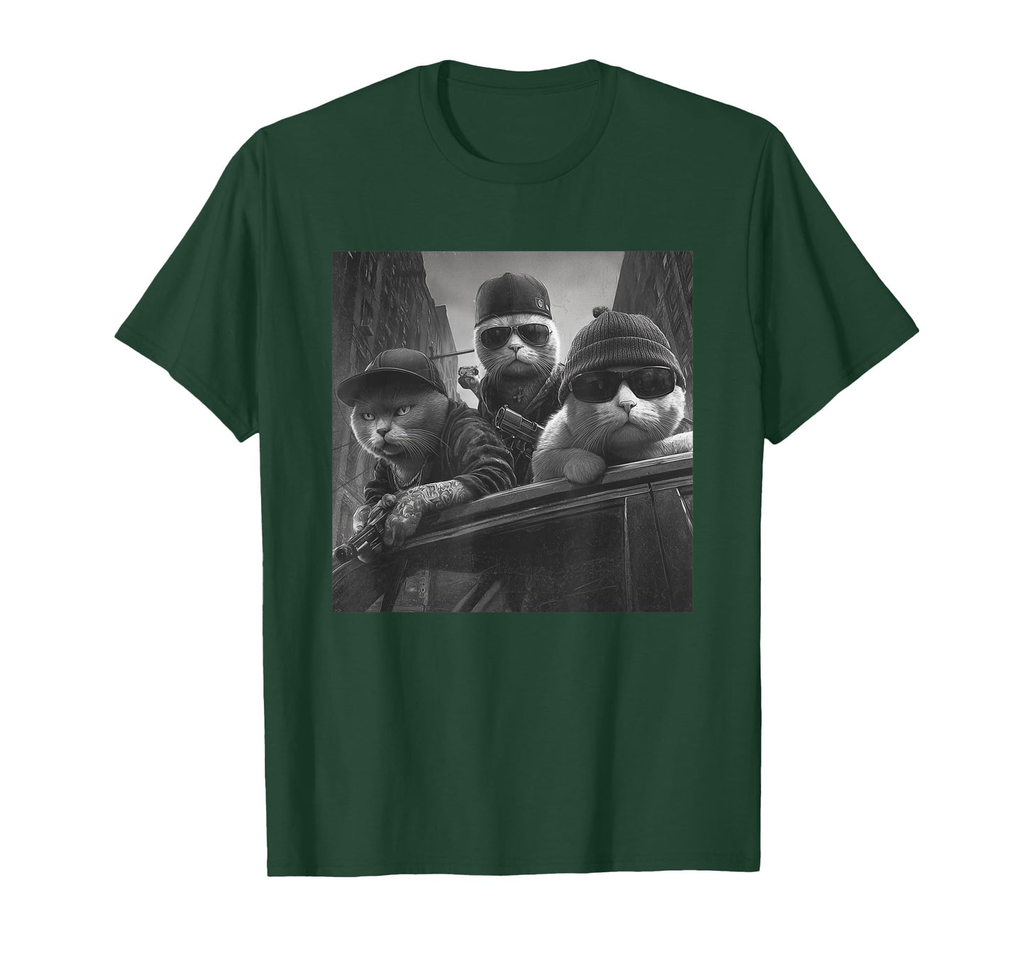 Funny Cat Gangsters Black & White Urban Streets New York T-Shirt
