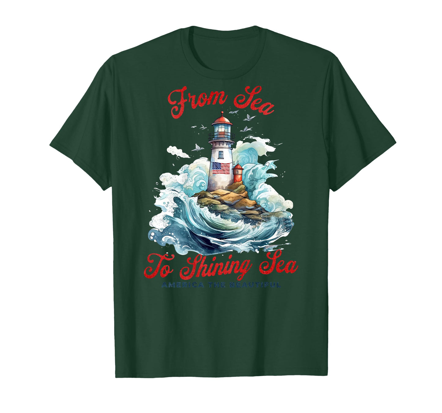 On Back Patriotic Sea to Shining Sea Lighthouse 4th of July T-Shirt