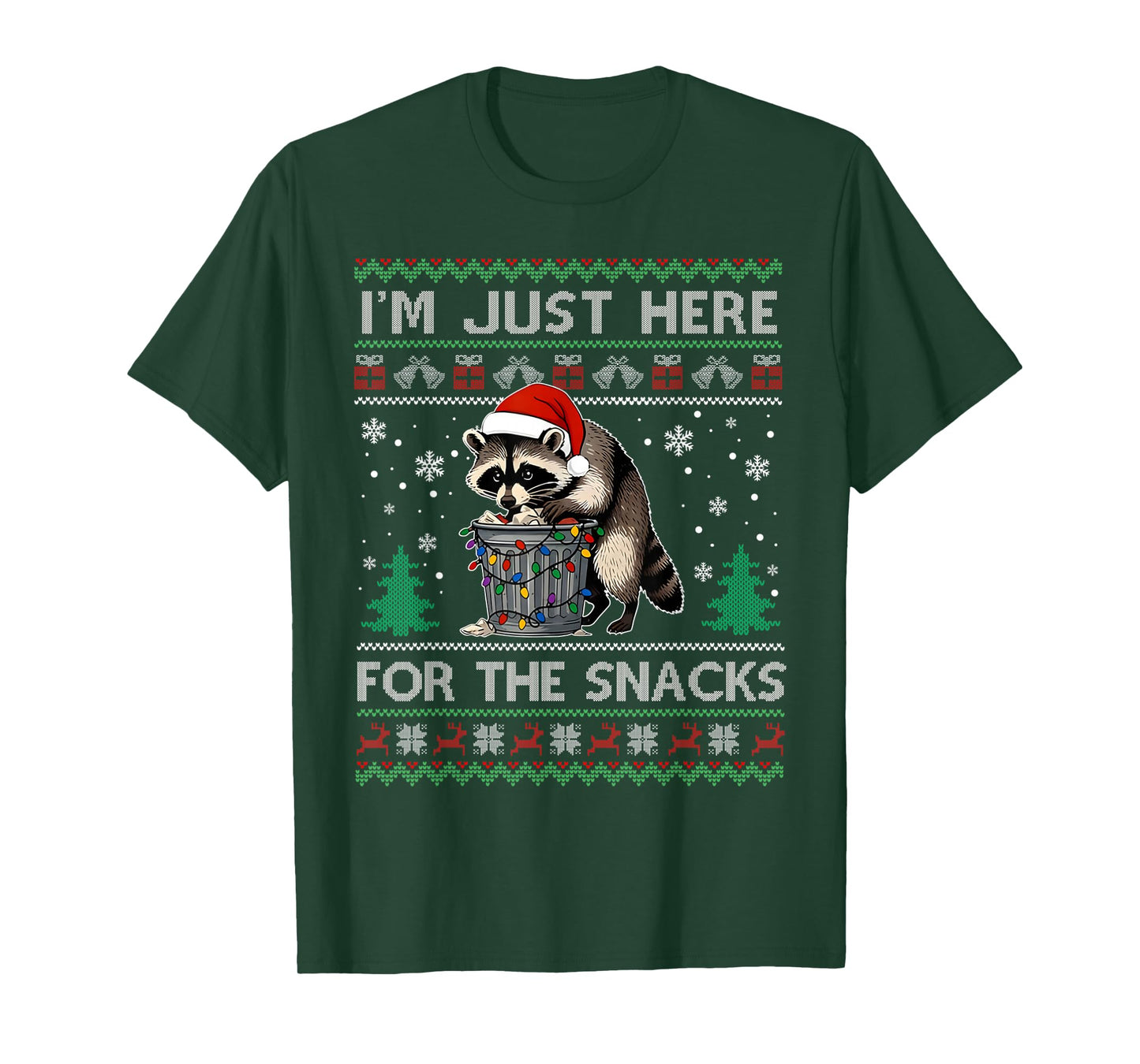 Funny Raccoon Christmas Meme I'm Just Here for The Snacks T-Shirt