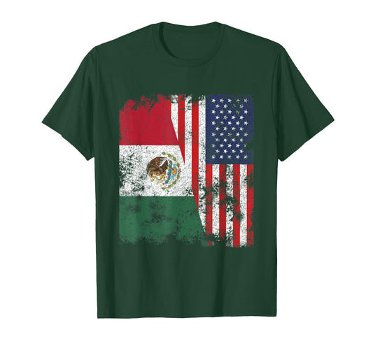 Mexico USA Flag Distressed - Half American T-Shirt