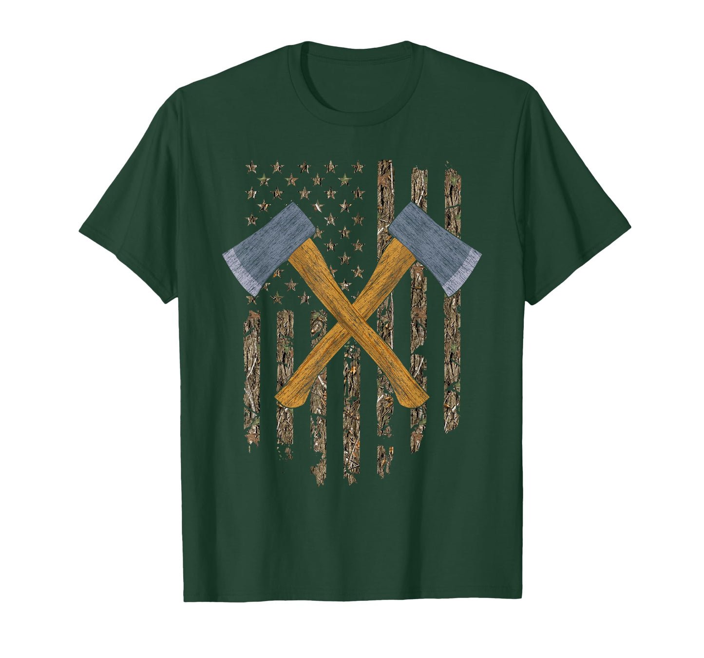 Axe Throwing Hatchets American Flag Tree Camouflage Vintage T-Shirt