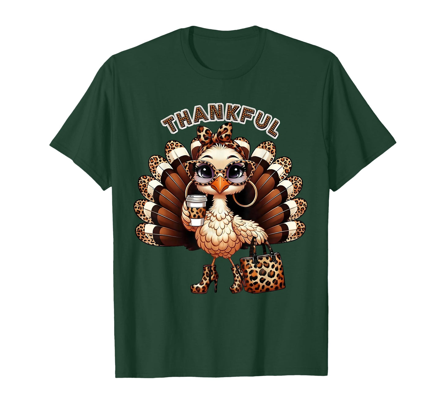 Leopard Thankful Chic Turkey Bougie Glam Thanksgiving T-Shirt