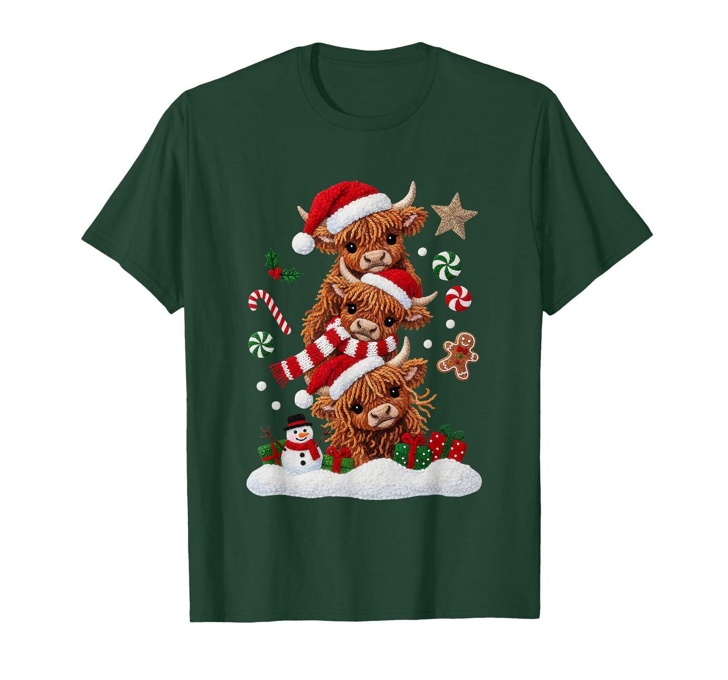 Cute Merry Christmas Highland Cow Christmas Santa Xmas T-Shirt