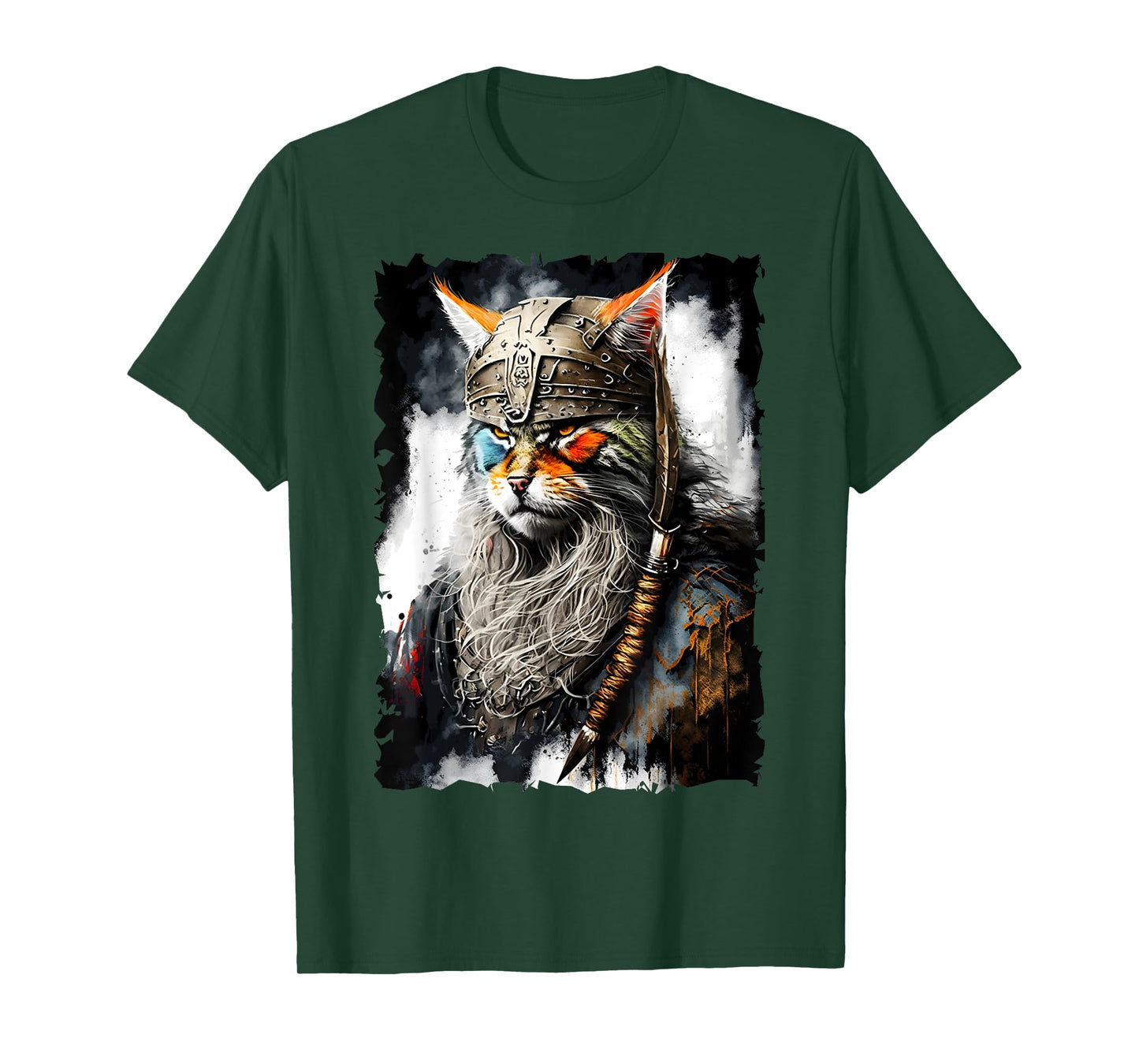 Viking Cat Norse Uniform Painting Portrait Cat Viking Men Women Kids T-Shirt