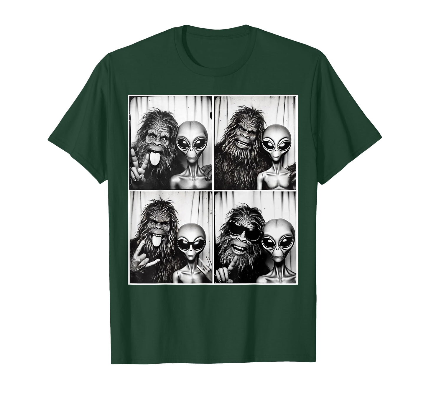 Funny Photobooth Photo Sasquatch UFO Bigfoot and Alien T-Shirt
