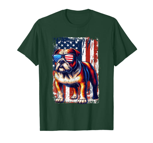 Vintage Bulldog Lovers American Flag Pets Dogs USA US Outfit T-Shirt
