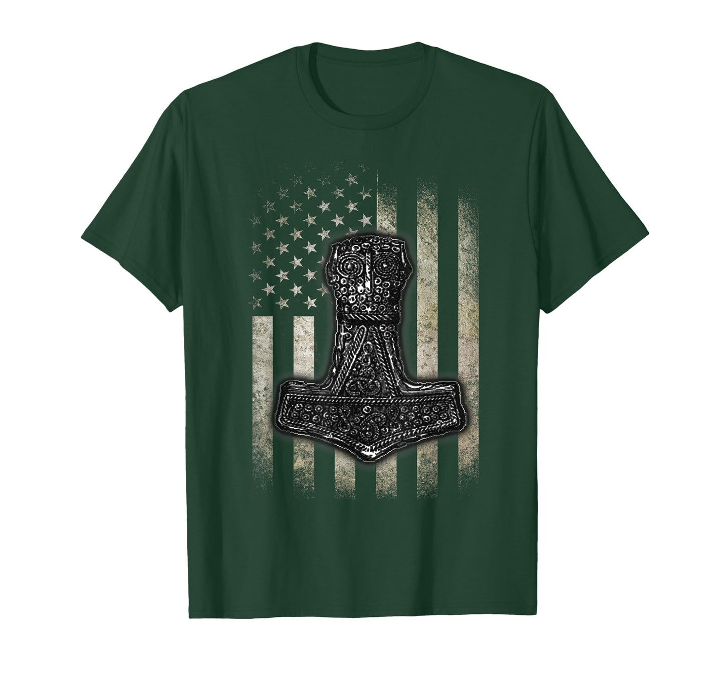 Mjolnir Hammer - American Viking Flag T-Shirt T-Shirt