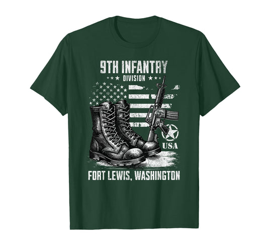 SoldierTees 9th Infantry Division Fort Lewis Washington Military Veteran T-Shirt, Small, Black