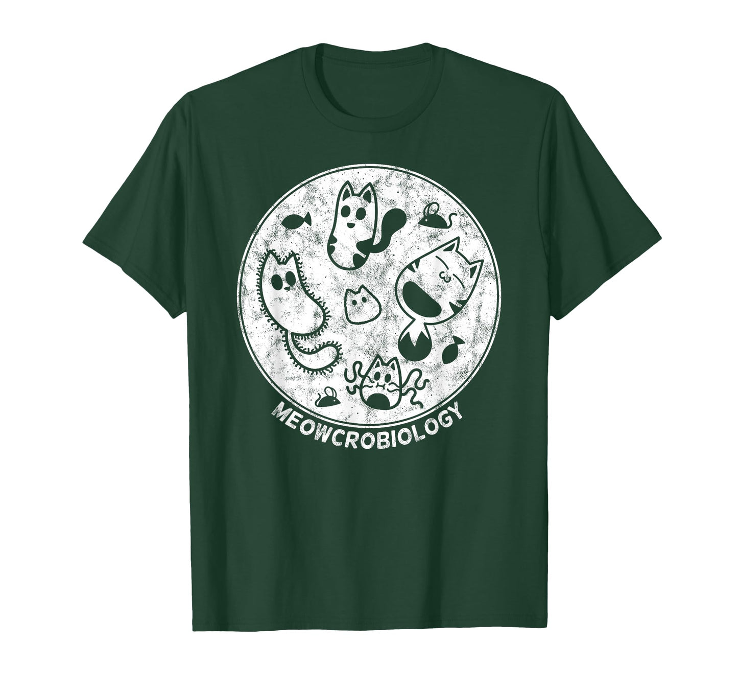 Cute Cat Distressed Bacteria Microbiology Science Lab T-Shirt Small