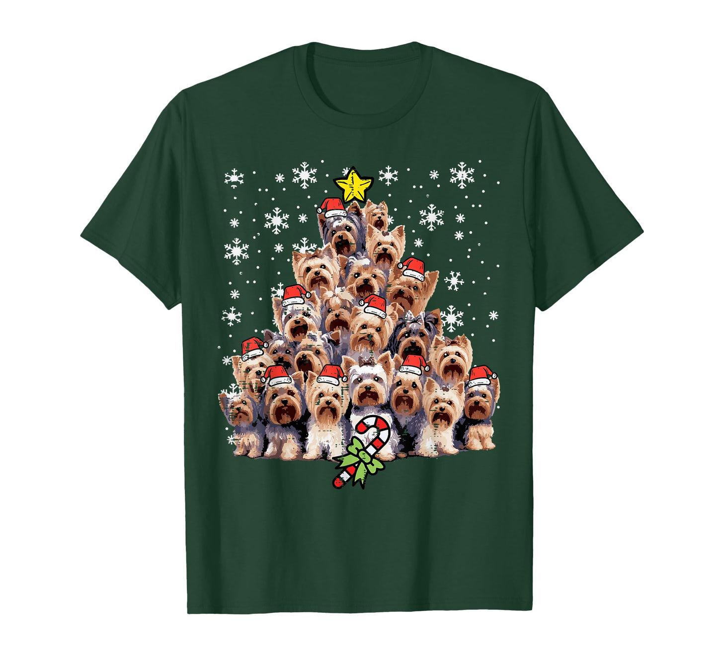 Yorkie Dogs Christmas Tree Xmas Holiday Pet Men Women Kids T-Shirt