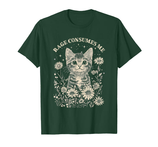 Cute Cat Rage Consumes Me Funny Sarcastic Kitten Flower T-Shirt