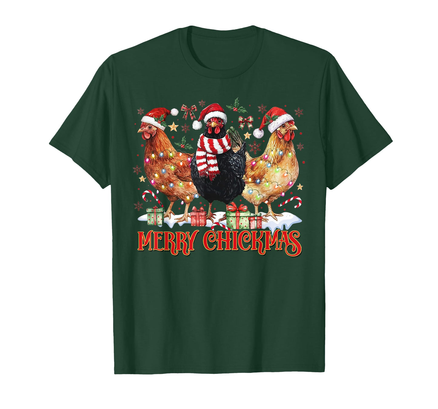 Chicken Christmas Merry Chickmas Santa Claus Hat Funny Xmas T-Shirt