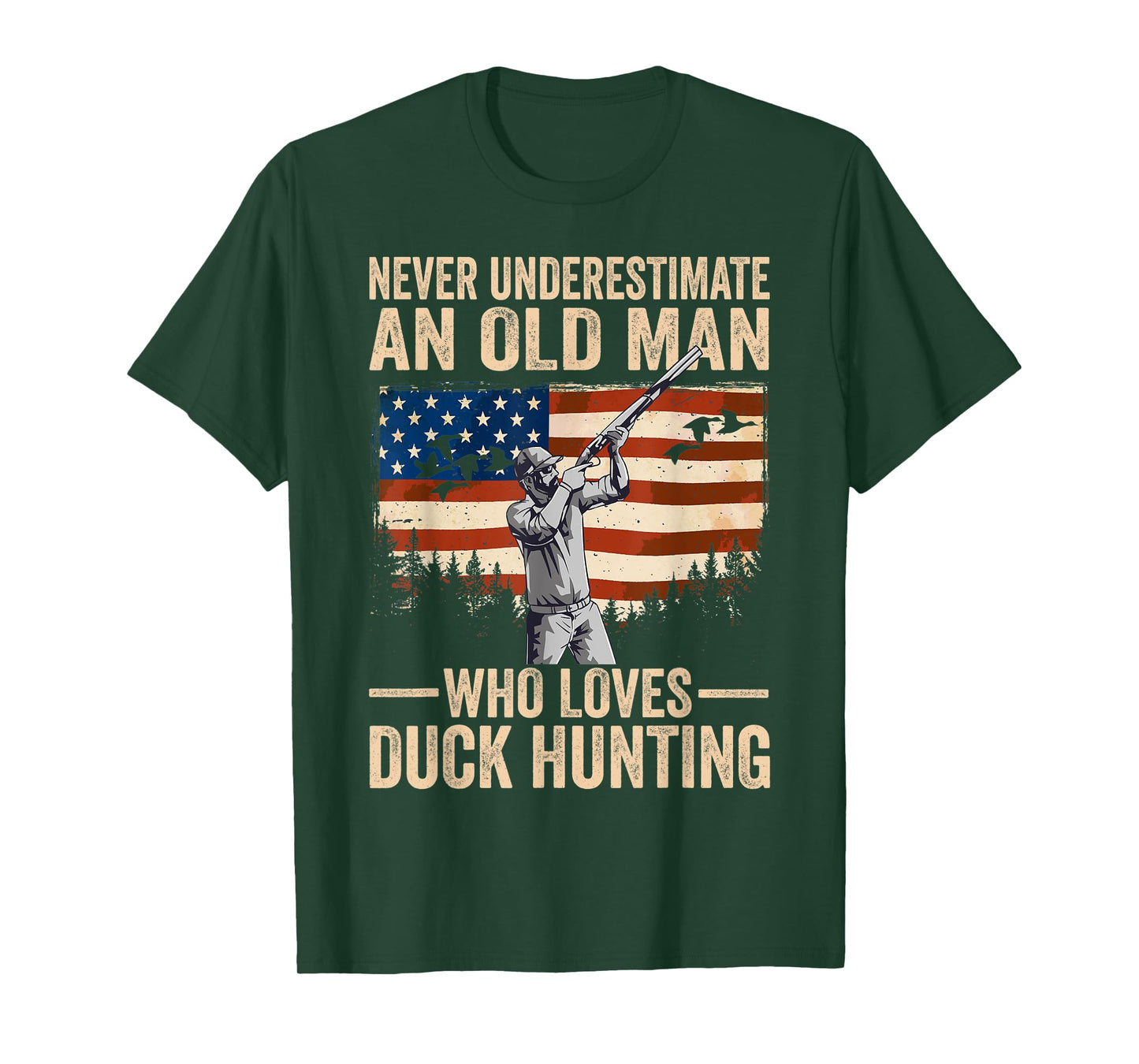 Mens USA Never Underestimate An Old Man Who Loves Duck Hunting T-Shirt