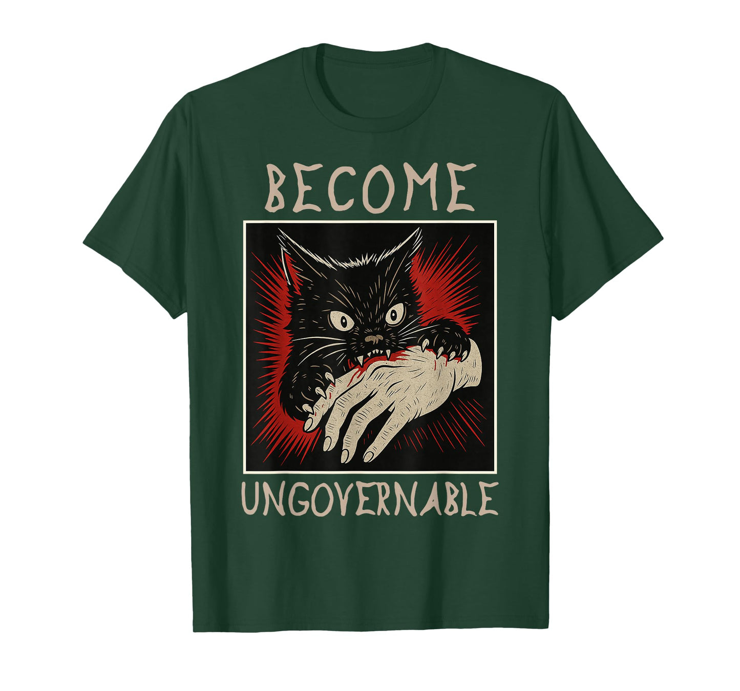 Become Ungovernable Cats Black Cat Biting Hand Funny Meme T-Shirt