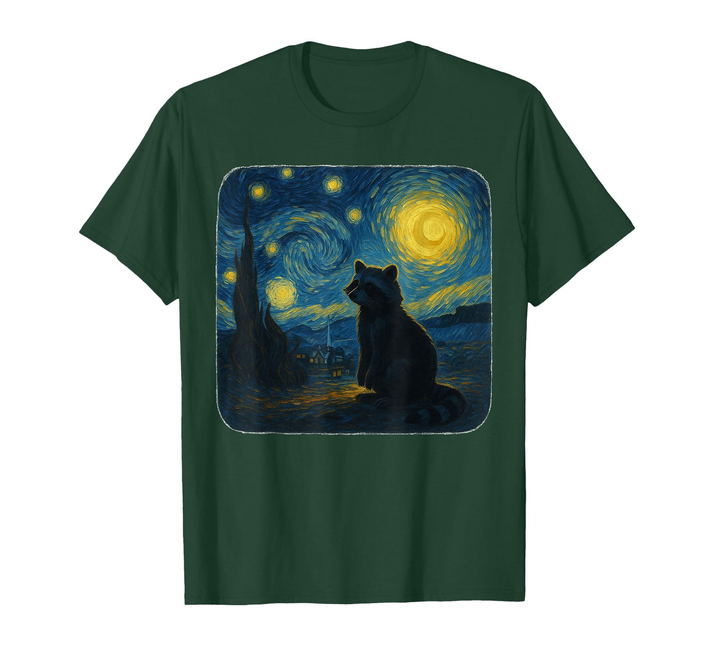 Starry Night Van Gogh Retro Raccoon Funny Graphic T-Shirt