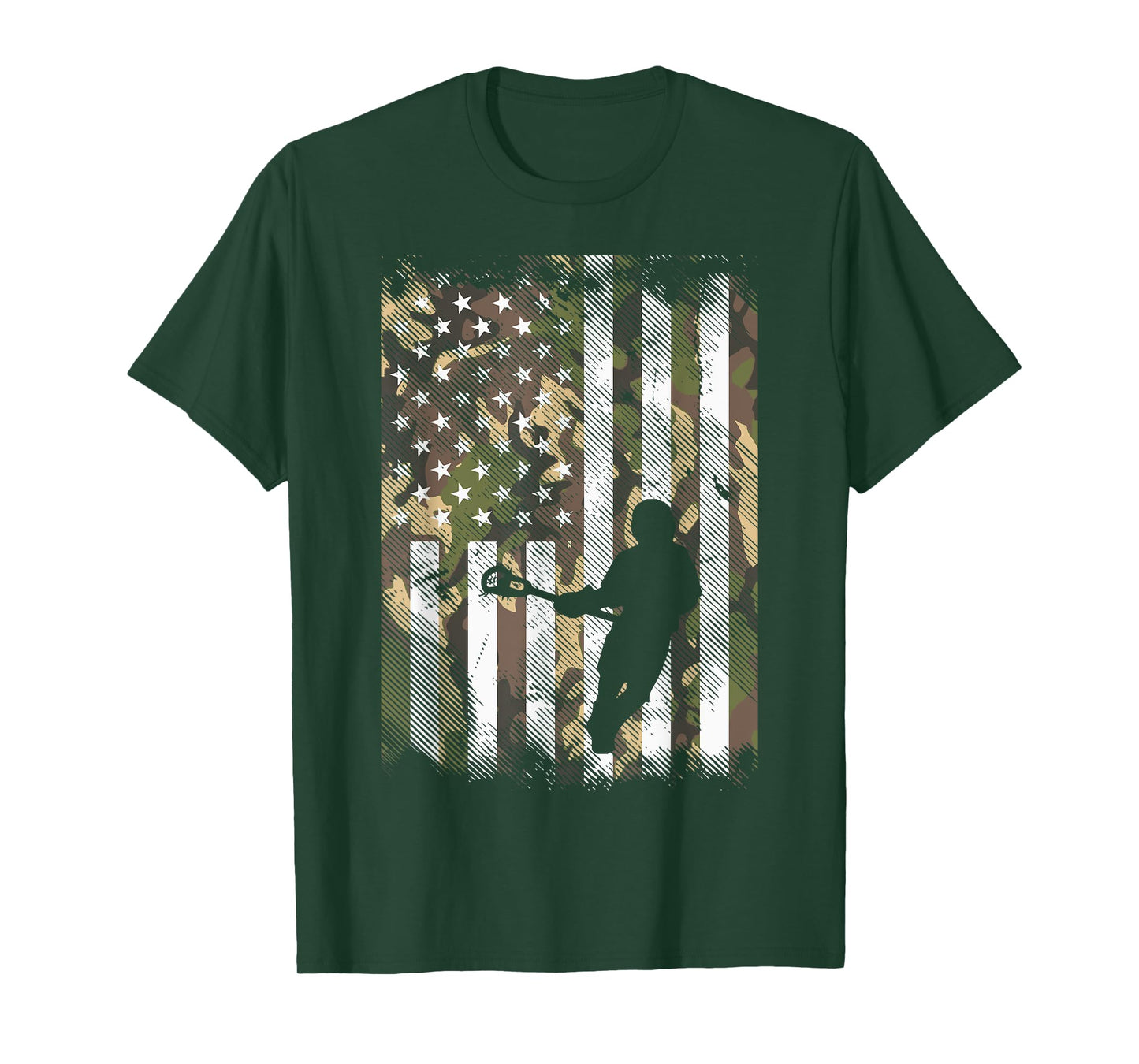 Camo Flag Lacrosse Vintage Patriotic Lax Player Men Women T-Shirt