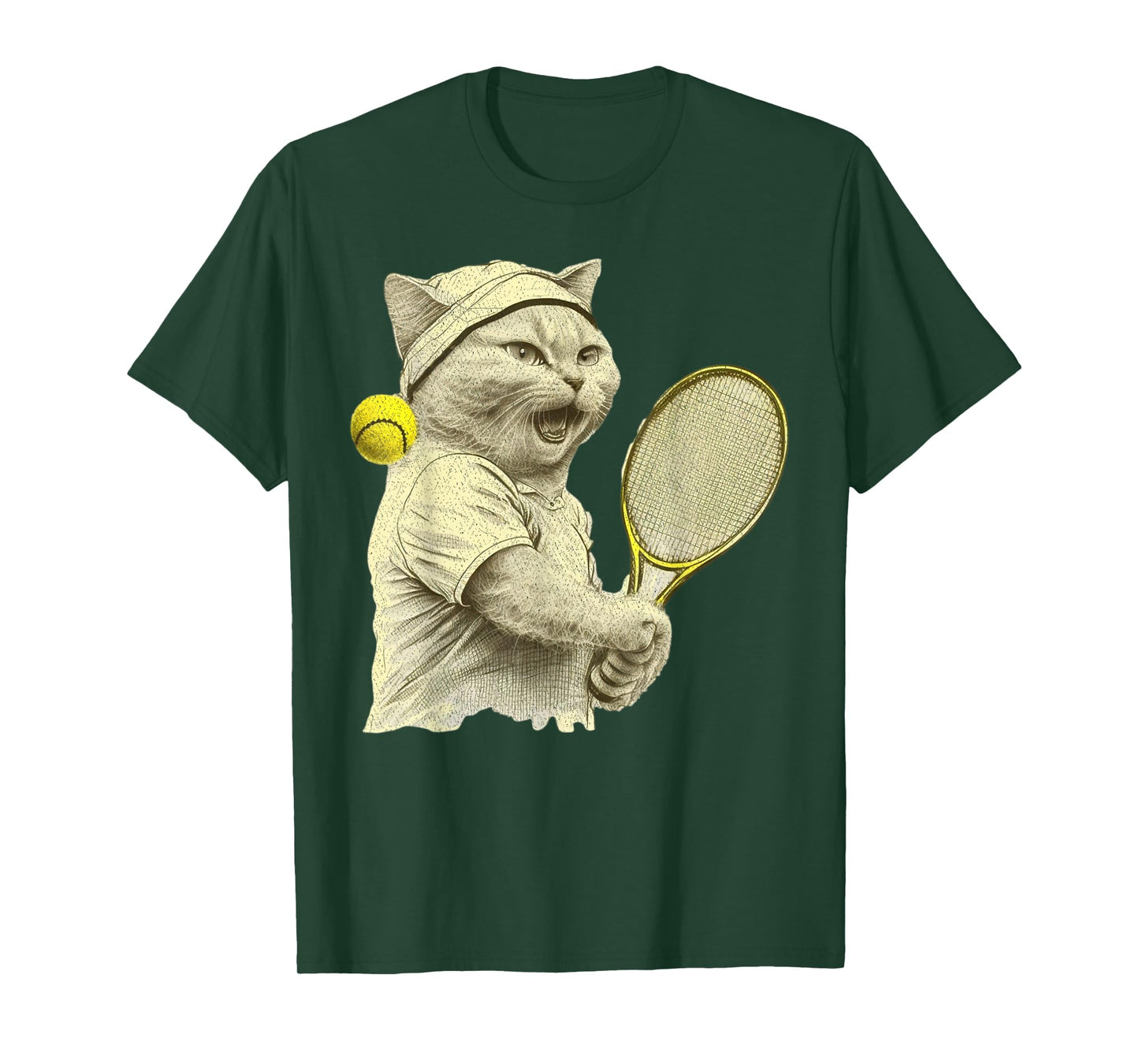 Vintage Cat Playing Tennis, Tennis Racquet, Kitties Lover T-Shirt