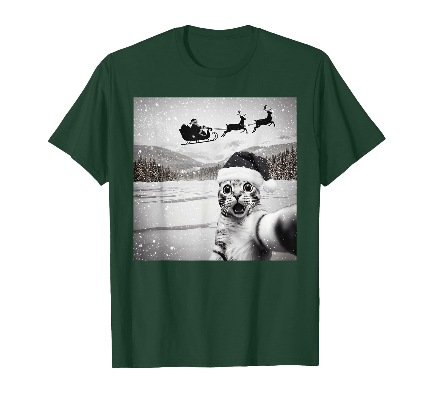 Cat Selfie with Santa Funny Christmas for Men Women Kids T-Shirt