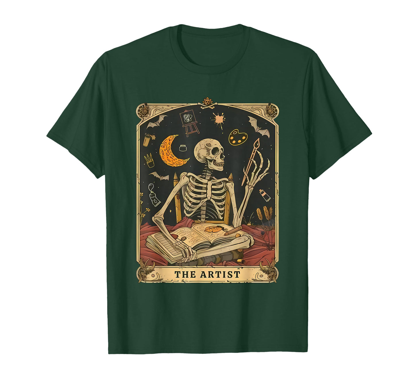 Funny Skeleton The Artist Tarot Card, Halloween Art Teacher T-Shirt