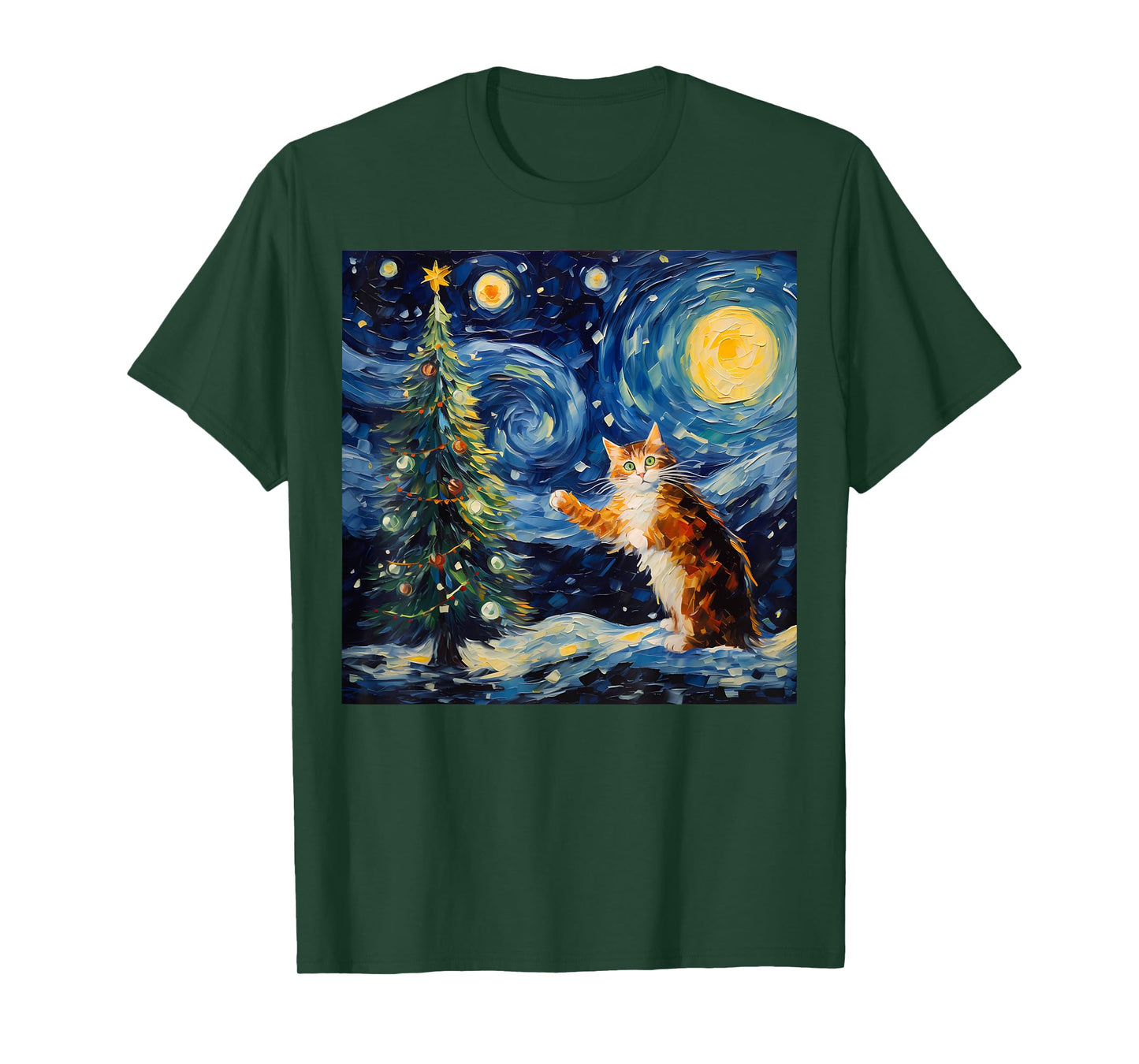 Funny Starry Night Christmas Kitty Kitten Xmas Tree Novelty T-Shirt
