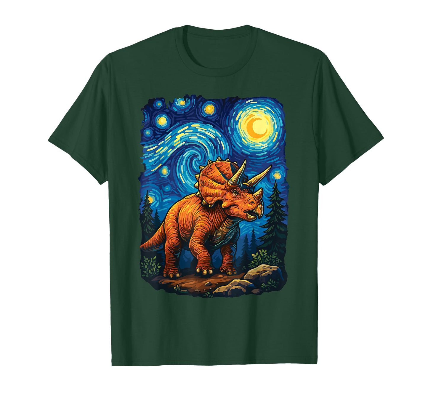 Triceratops Dinosaur Prehistoric Starry Night Van Gogh Dino T-Shirt