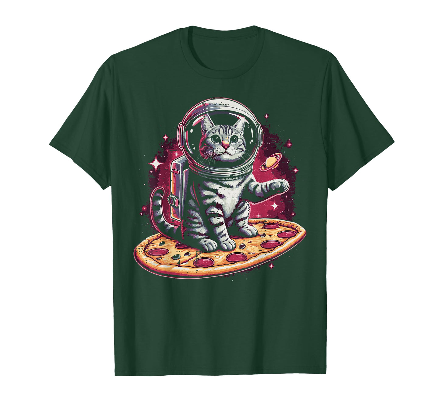 Astronaut Cat On Pizza Funny Kitten Food Pun Men Women Kids T-Shirt