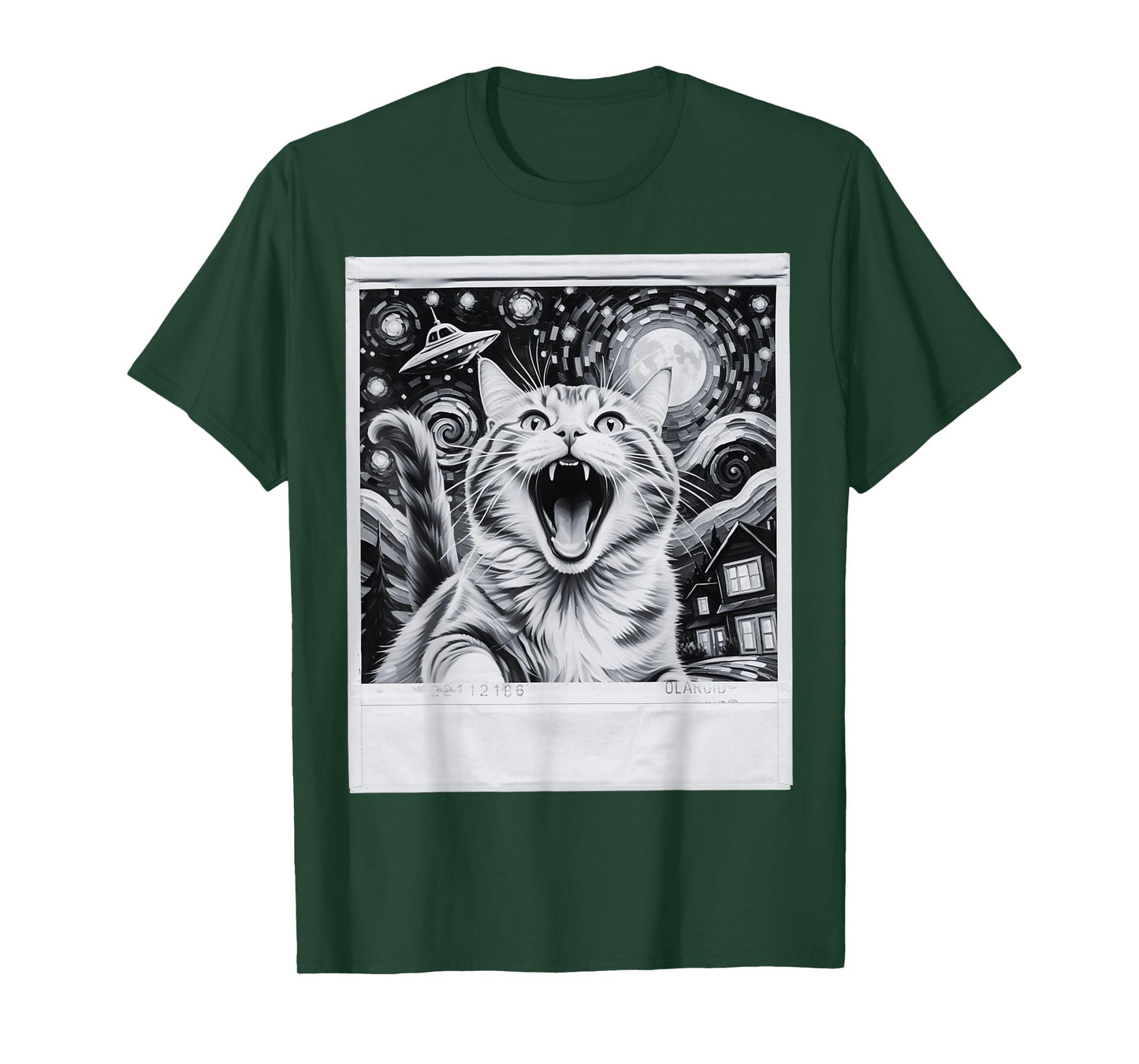 Starry Night Vintage Cat Polaroid Selfie UFO T-Shirt