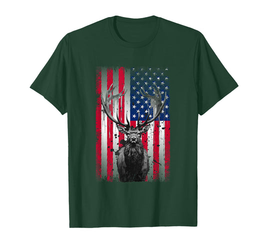 American Flag Outdoor Antlers Elk Deer T-Shirt for Women Kids Men