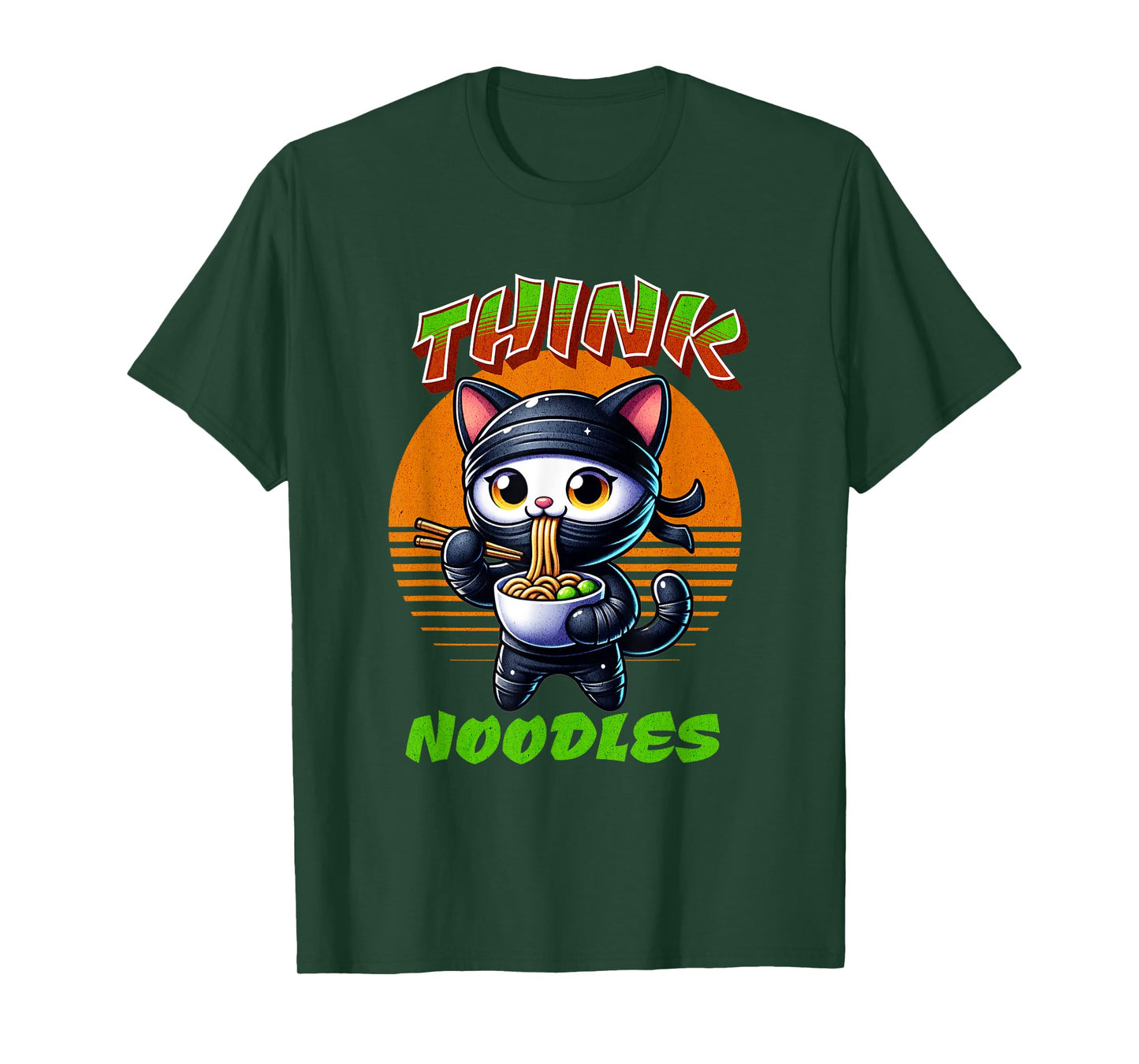 Think Noodles mmm noodles Kawaii Ninja Cat Funny Cat Men Women Kids T-Shirt