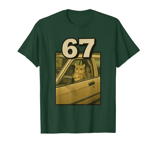 67 Meme Cat in Car Viral Internet Brainrot Meme Trend 6 7 T-Shirt