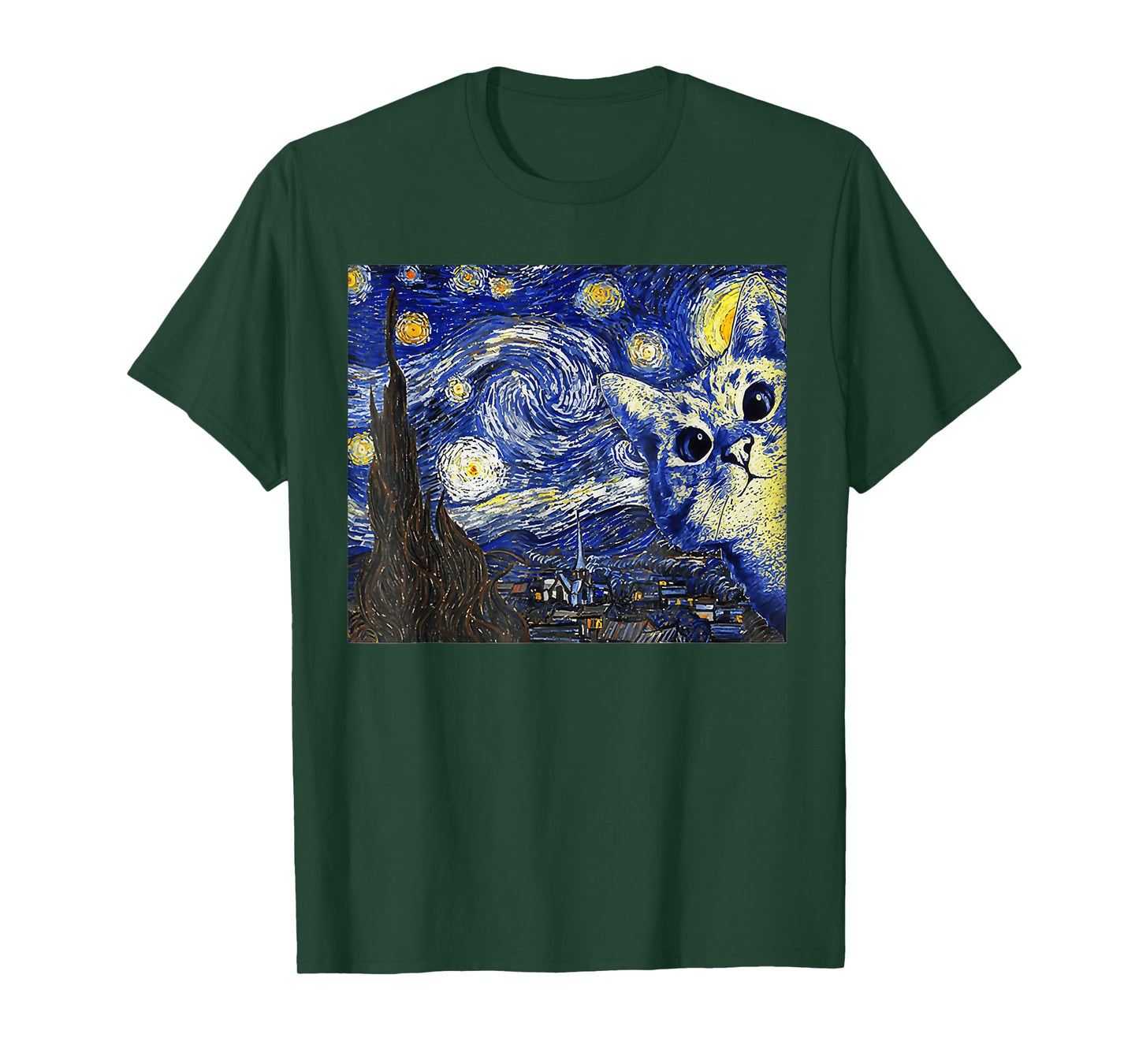 Cat Tshirt, Starry Night Cat, Womens Cat Shirt, Van Gogh Cat T-Shirt