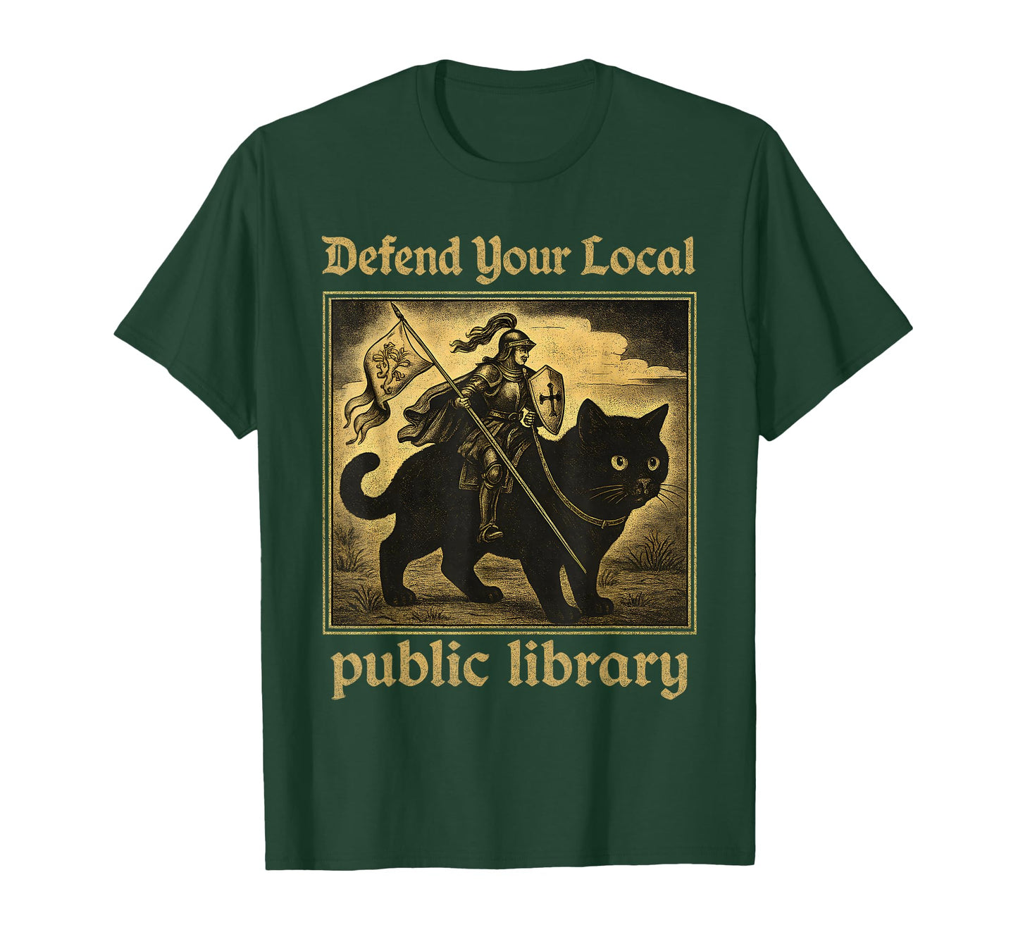 Defend Your Local Public Library Cat Knight Tee T-Shirt