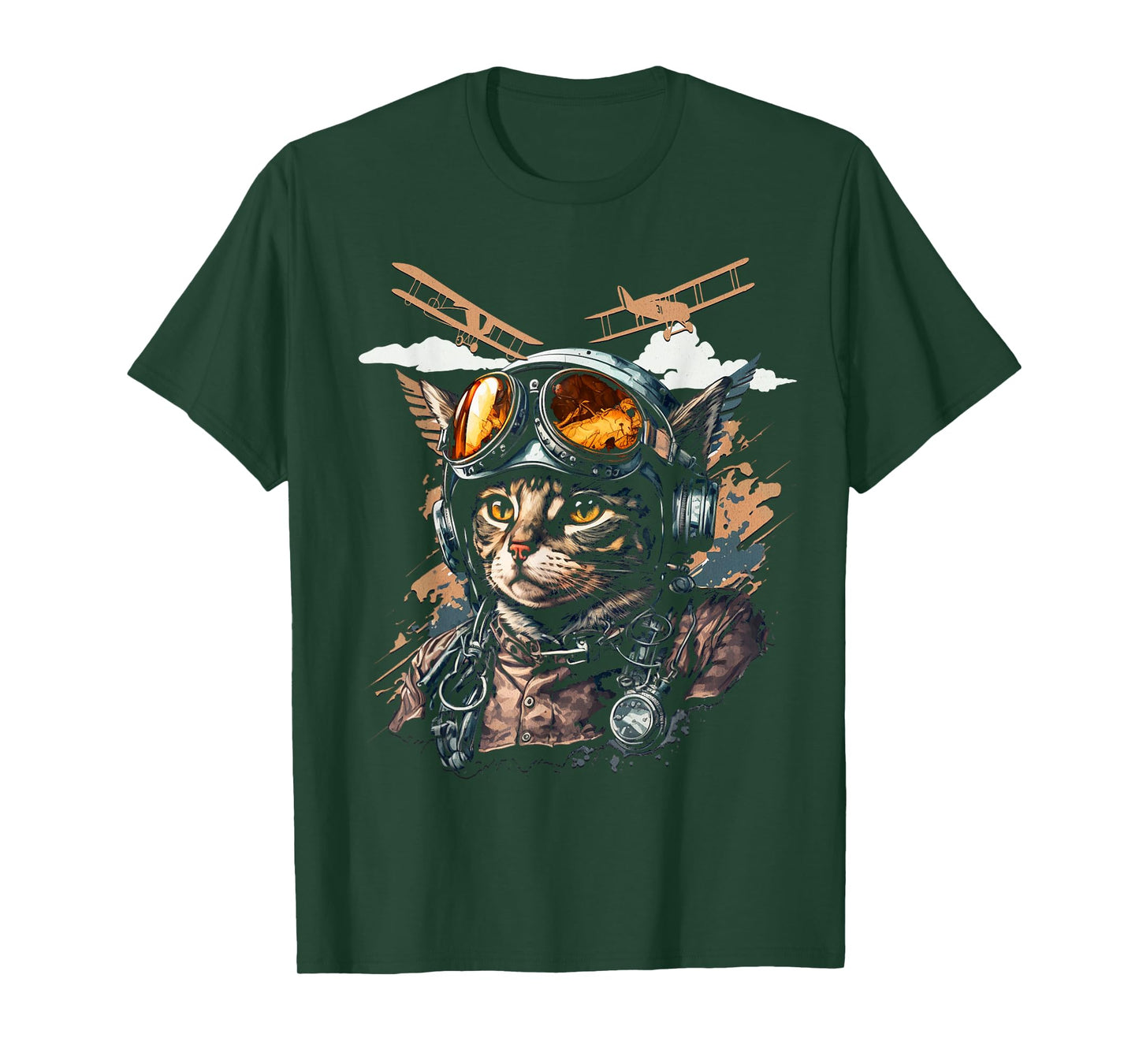 Funny Vintage Cat Airplane Pilot T-Shirt for Men Women Kids