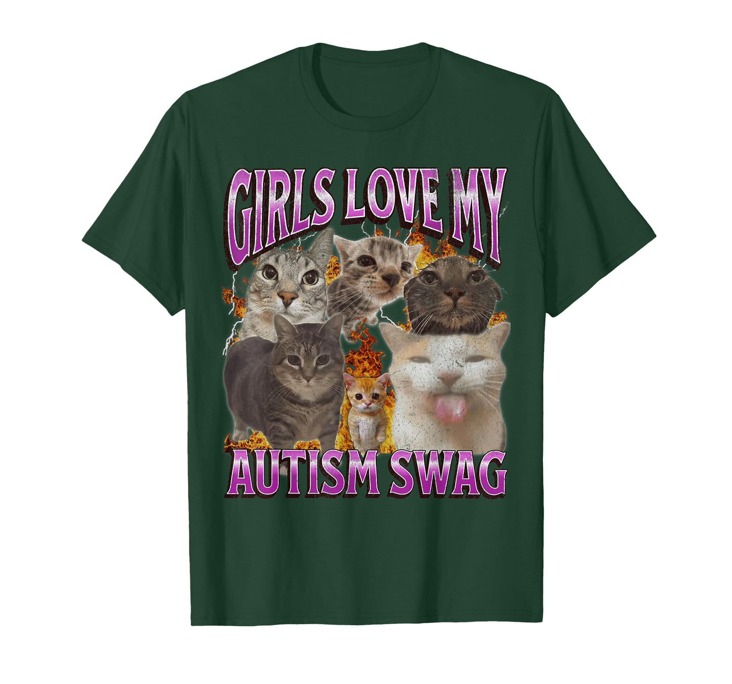 Girls Love My Autism Swag Funny Cat Meme Bootleg Graphic T-Shirt