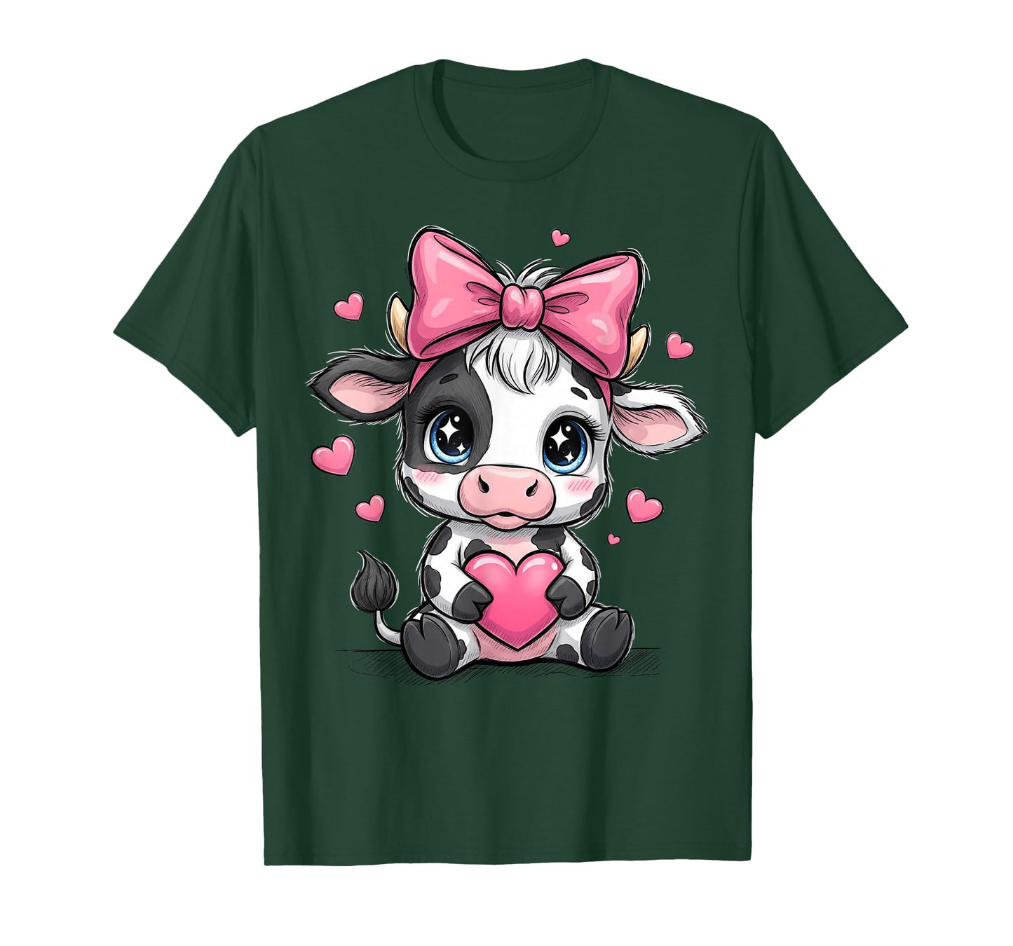 Awesome Black & White Cow Holding Heart Pink Coquette Bow T-Shirt