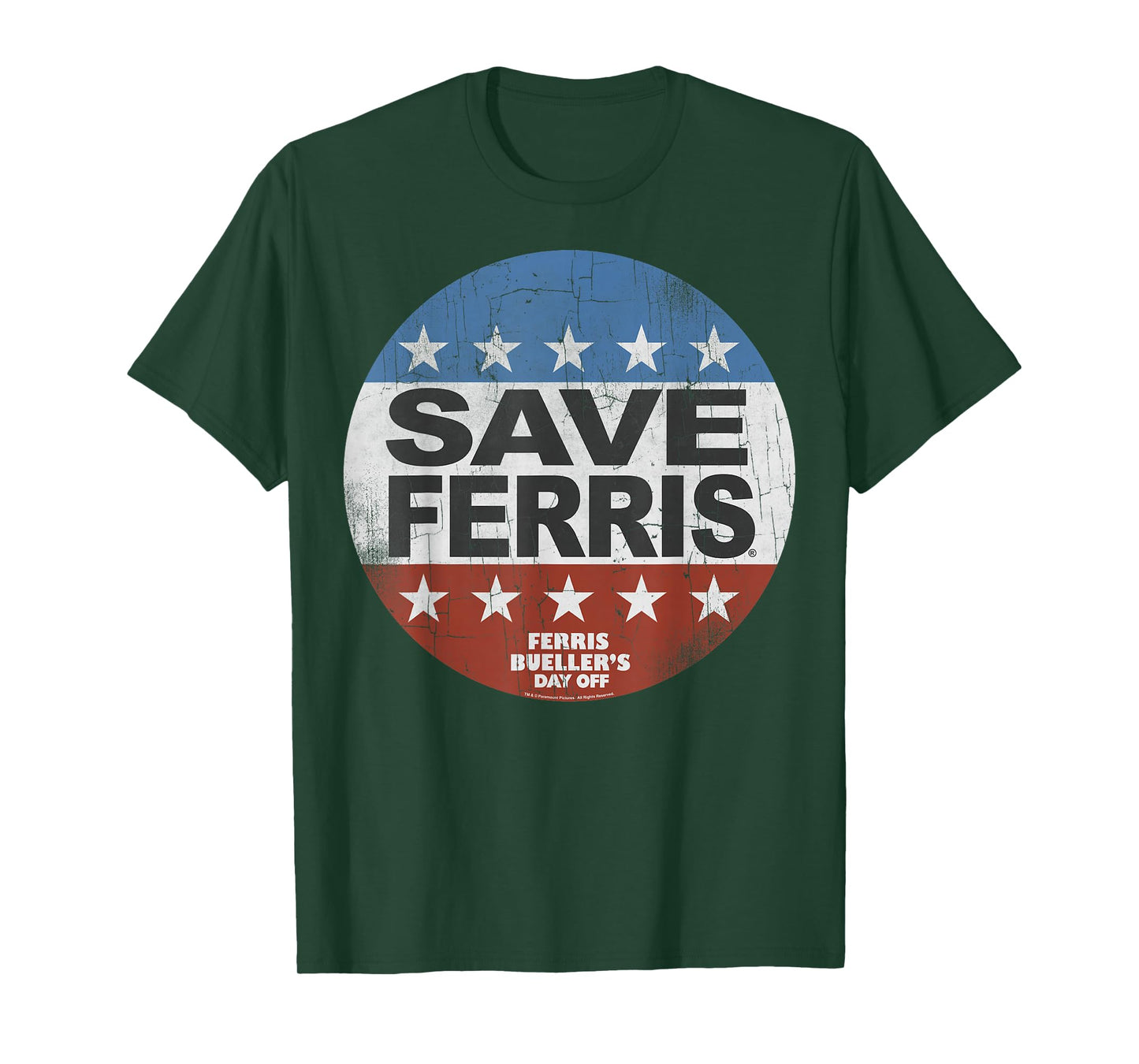 Ferris Bueller's Day Off Save Ferris American Flag Button T-Shirt Small