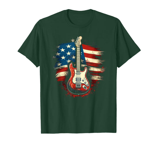 Guitar American Flag USA - Country Music 4th of July Gifts Women Kids Men T-Shirt