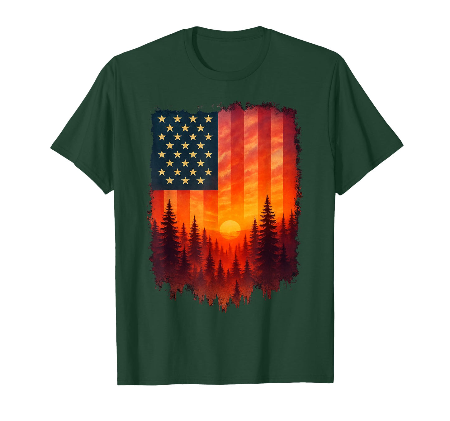 Retro Sunset USA Forest Trees Outdoors Nature Women Men T-Shirt