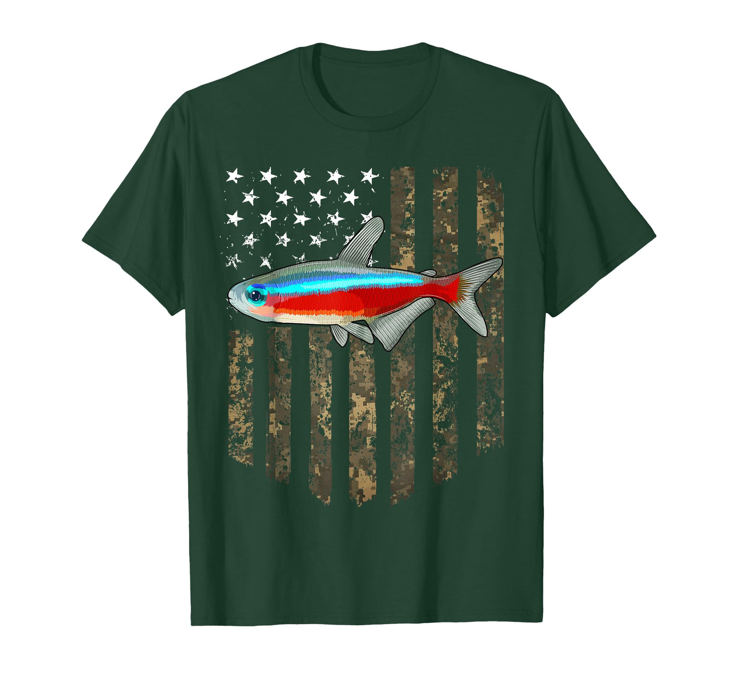 Camo American Flag Neon Tetra 4th Of July Aquarium Fish T-Shirt for Women Men