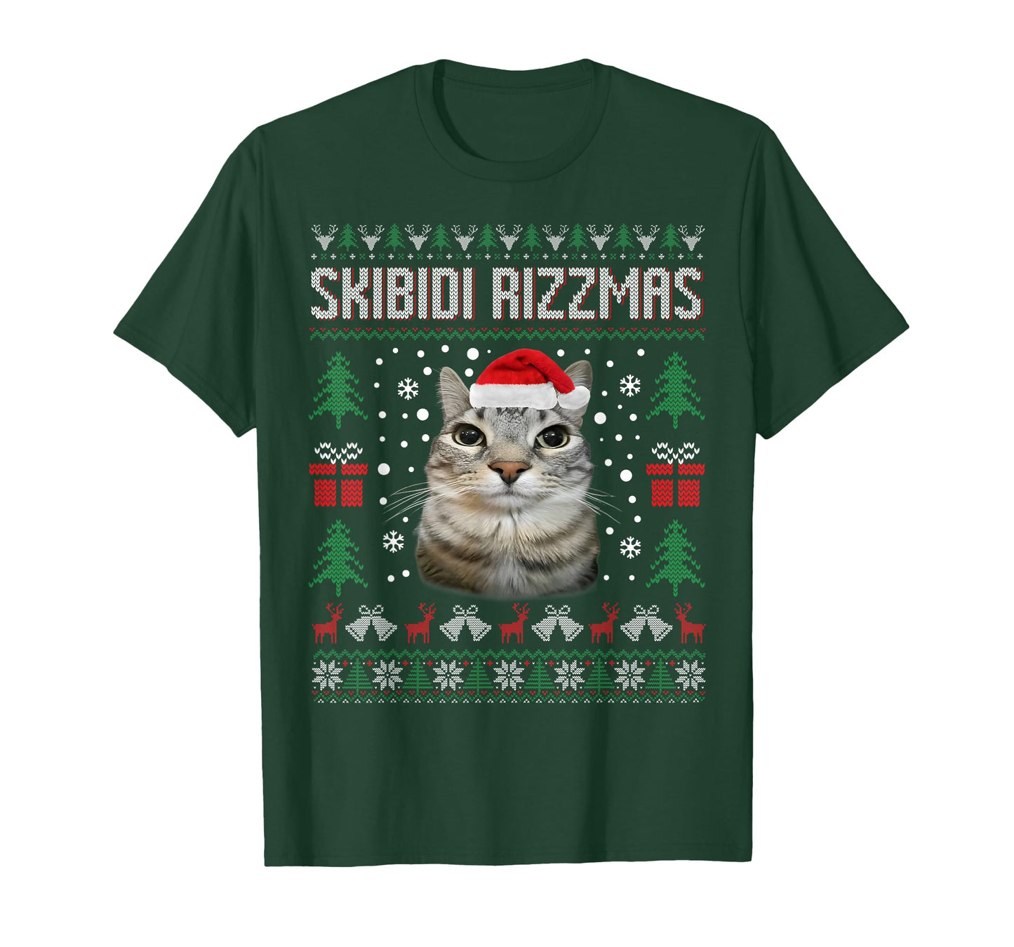 Skibidi Rizzmas Funny Silly Staring Cat Ugly Sweater Xmas T-Shirt