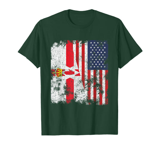 Northern Ireland USA Flag Distressed - Half American T-Shirt for Women Kids Men