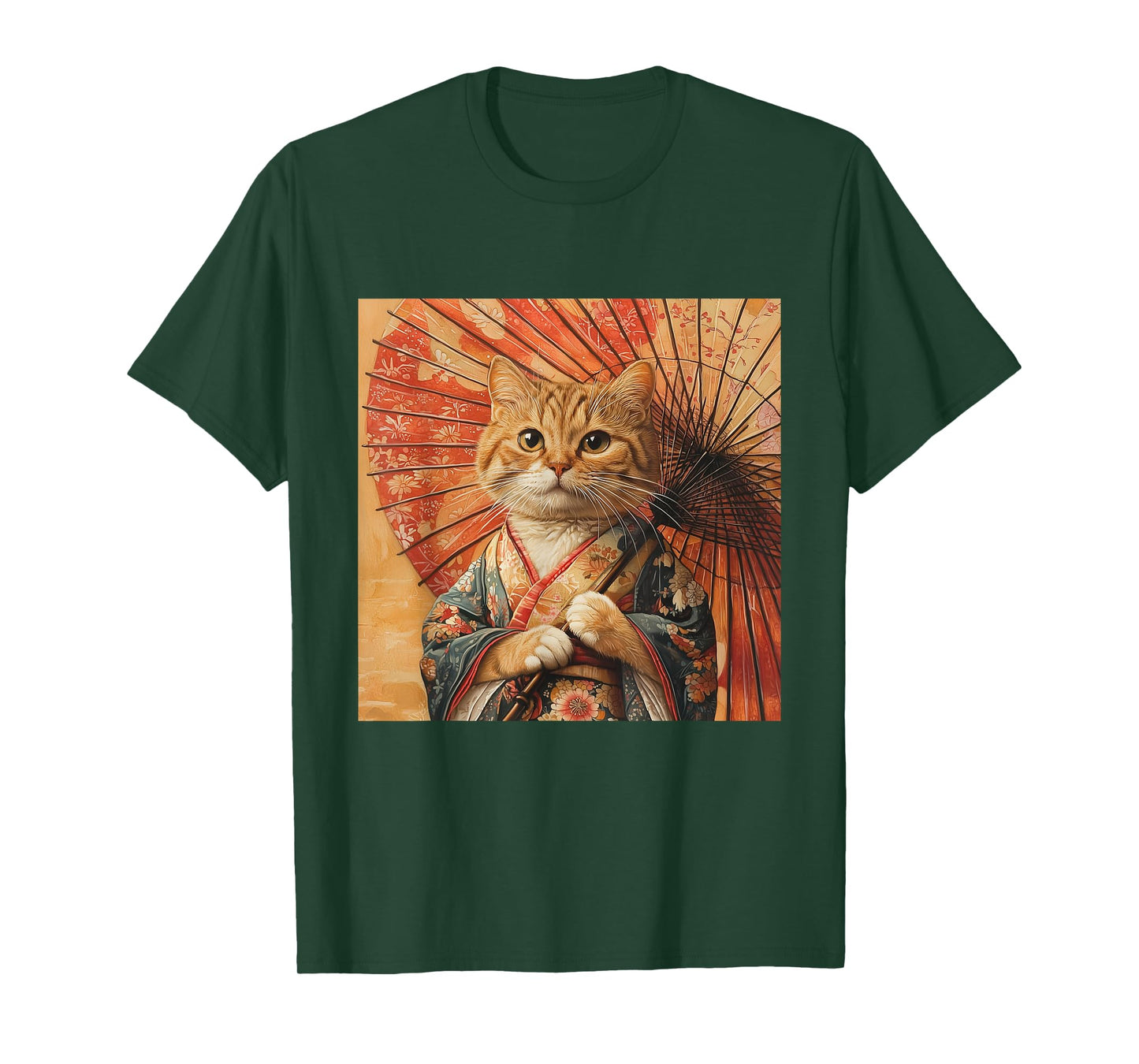 Cat Kimono Umbrella Japan Japanese Kawaii Funny Graphic Men Women Girls Kids T-Shirt