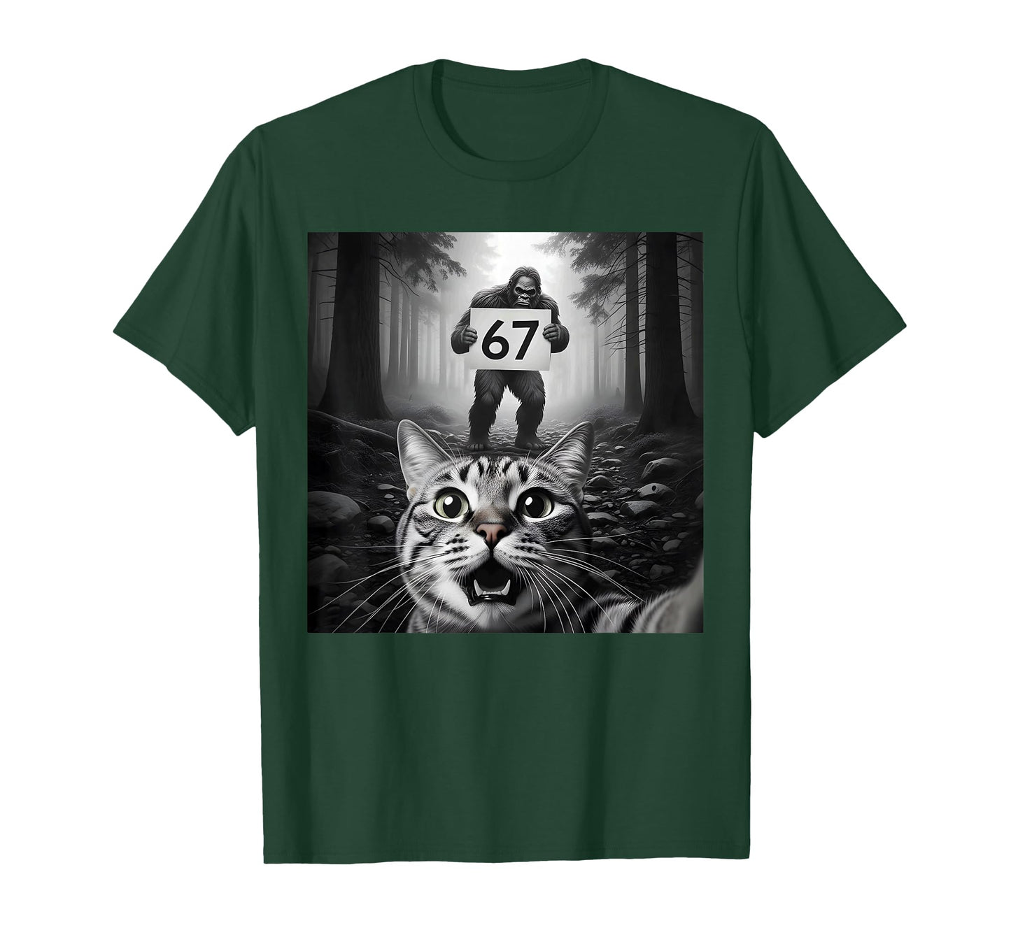 Funny Cat Selfie with Bigfoot 67 Six Seven Meme Men Boy Kids T-Shirt
