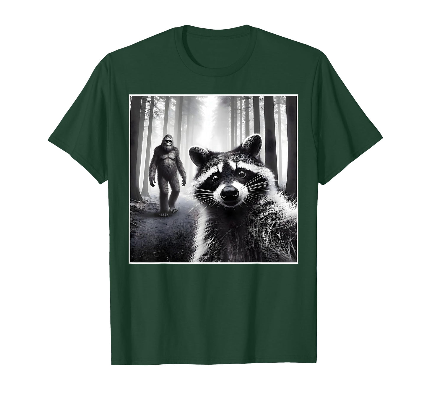 Scared Raccoon Selfie with Sasquatch Bigfoot Funny Raccoon T-Shirt
