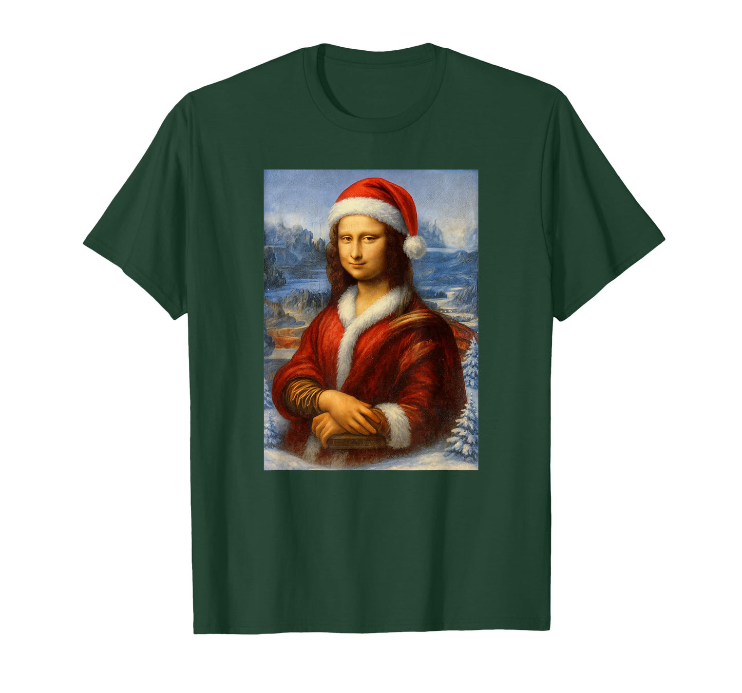 Mona Lisa with Santa Hat for Art Teacher Mona Lisa Christmas T-Shirt