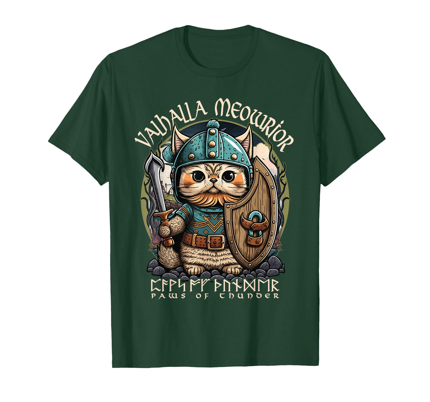 Nordic Norse Viking Cat Warrior for Women, Men, Kids T-Shirt
