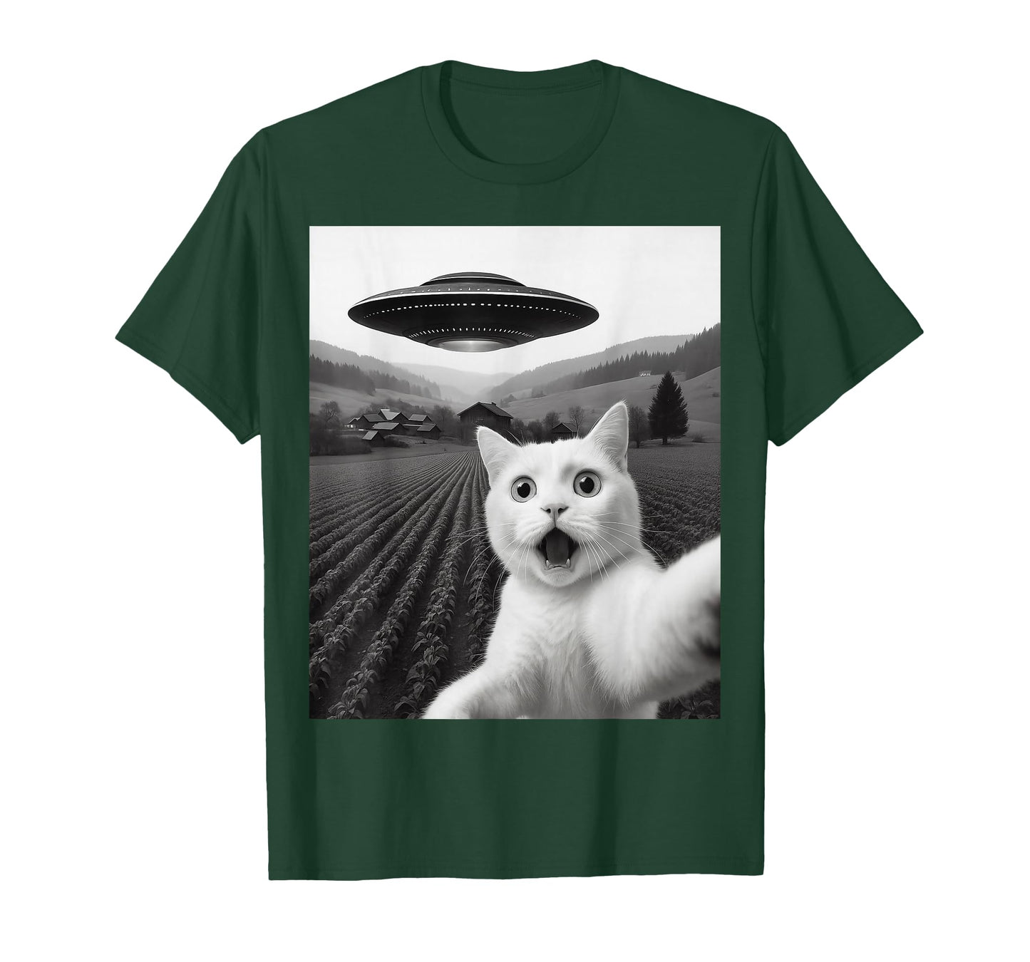 Cat Selfie With Alien UFO Funny Cat Gifts For Men Women Kids T-Shirt