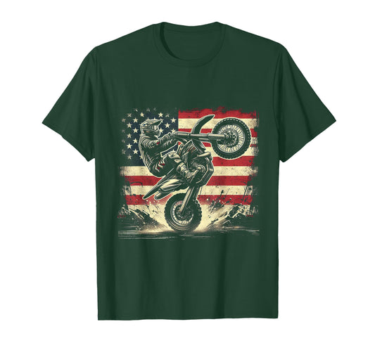 Patriotic Dirt Bike American Flag Motocross Motorcycle Lover T-Shirt