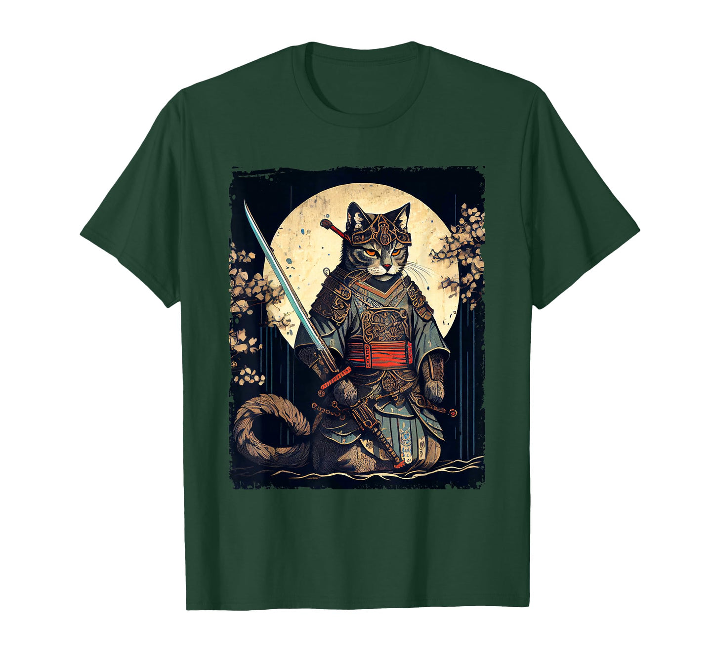 Vintage Samurai cat tee Japanese Ninja Art Aesthetic T-Shirt