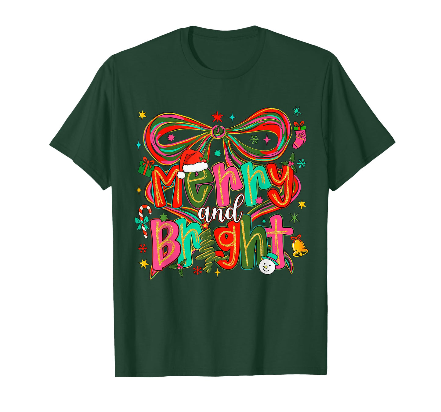 Preppy Merry and Bright Coquette Bow Pink Christmas Tree T-Shirt